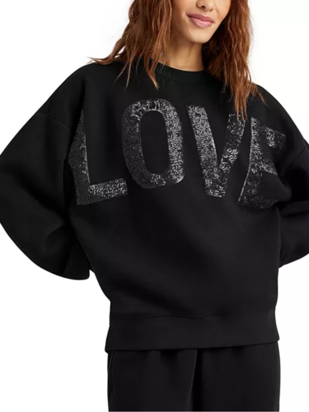 NWT Splendid Black Sequin LOVE Crew Sweatshirt, Size Large